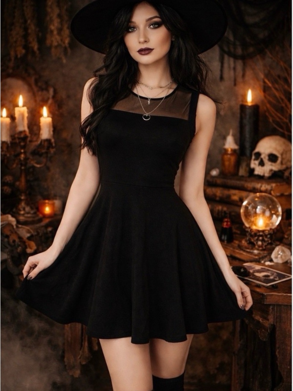 Black Mesh Panel Fit & Flare Skater Dress Sleeveless Goth
Witchy Mini Sz 8